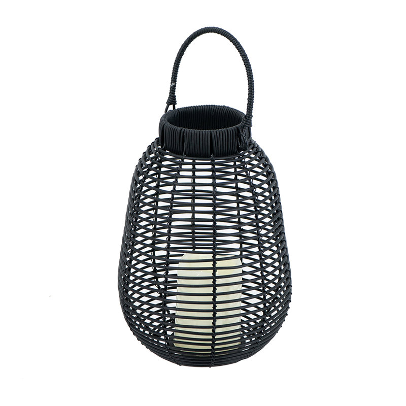 Lanterne en rotin de poly 7,9 x 7,9 x 10,6 po avec bougie blanche DEL
