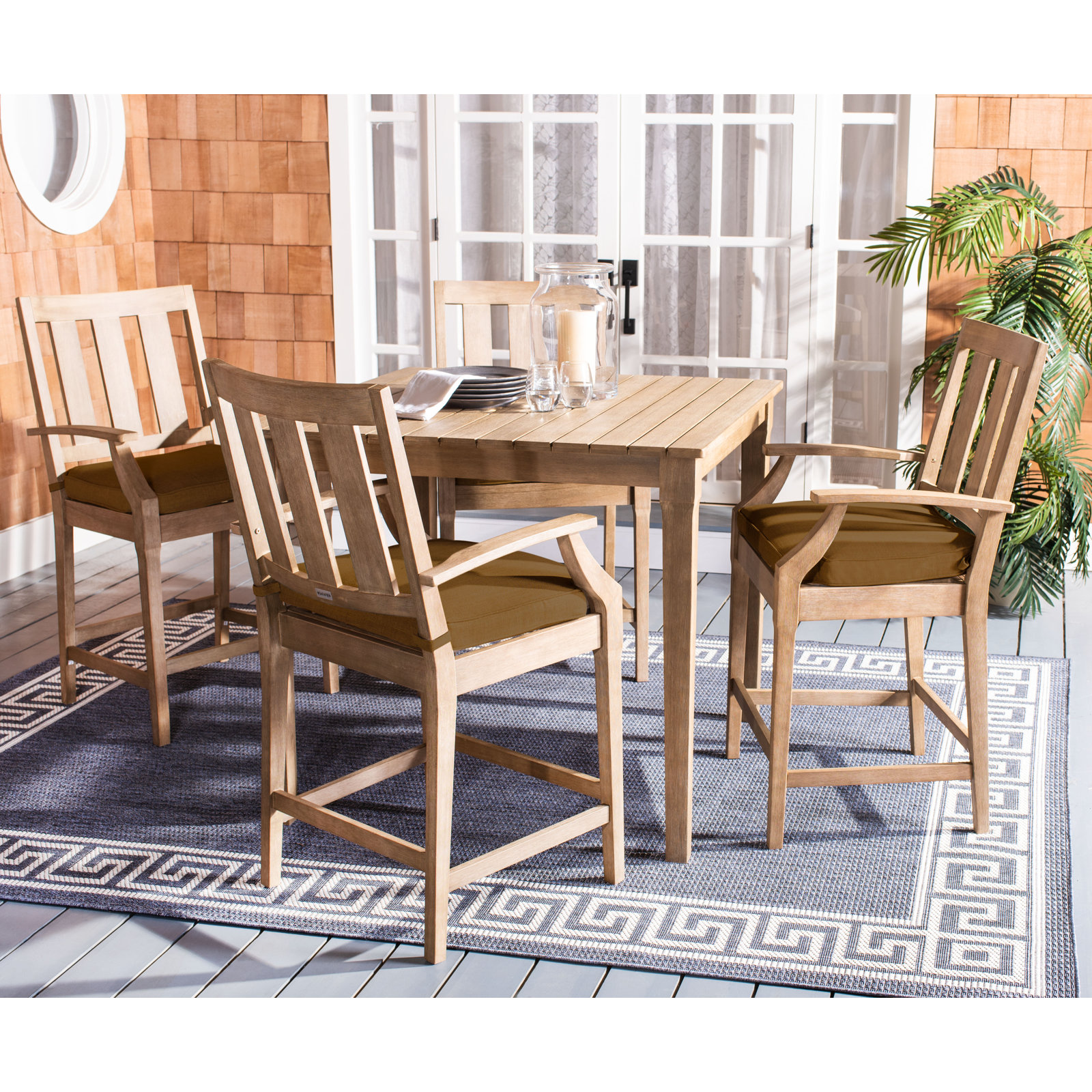 Samya Square 4 - Person Outdoor Bar Set with Cushions, Light Brown