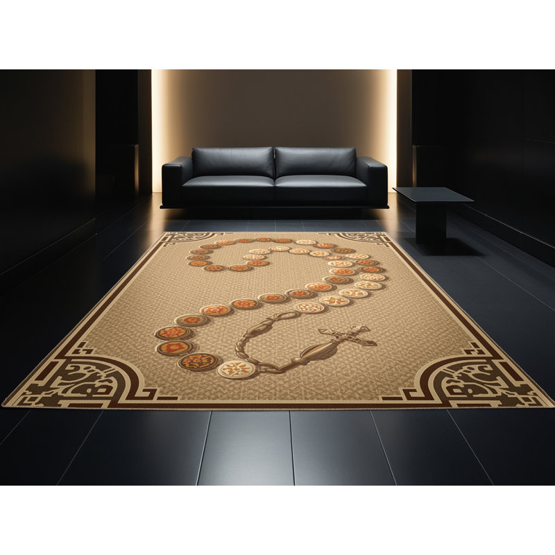 Tapis oriental classique brun et beige lavable à la machine Abaokoro, 3 X 5