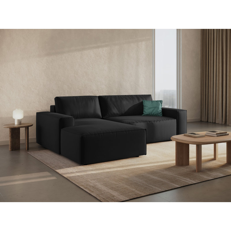 Alisbha 3 Seater Sofa Bed, Black, Velvet, Left-Hand Facing