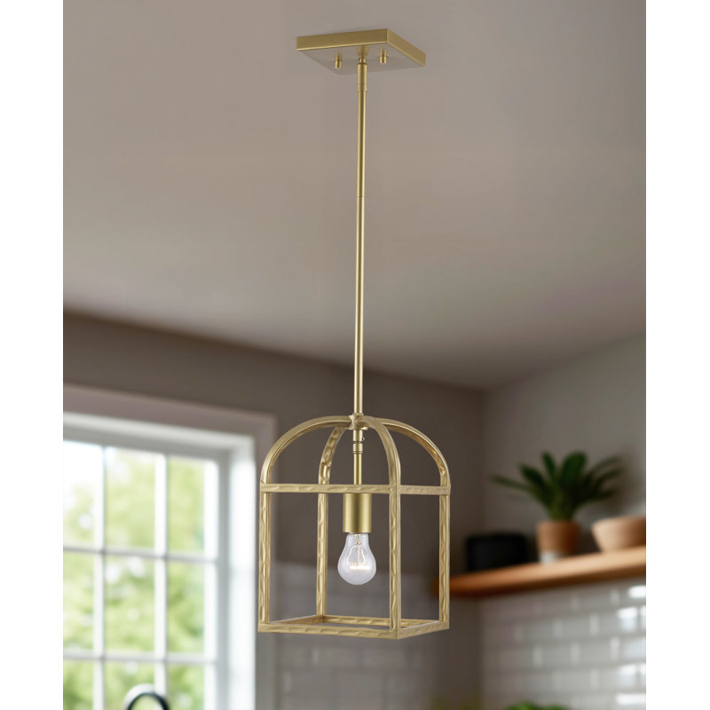 Luminaire suspendu cage rectangulaire / rectangulaire 1 lumière, Or antique