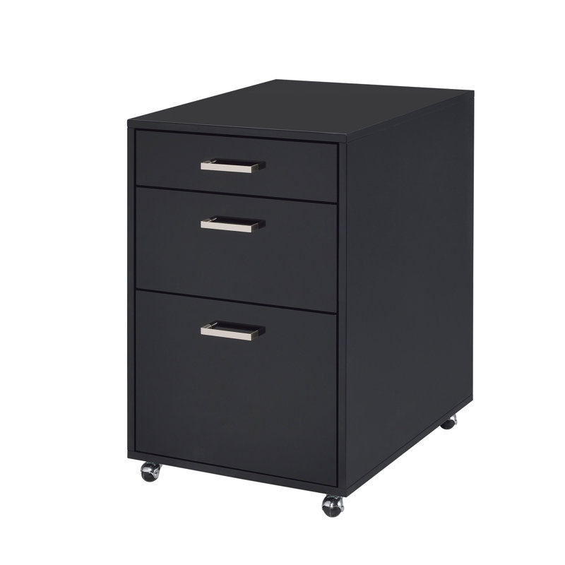 Black High Gloss & File Cabinet With 3 Drawers - Style, , 18"X22"X28"H, No Assembly, 62 Lb, Caster Wheels For Simple Transport 3 In Accents Versatility