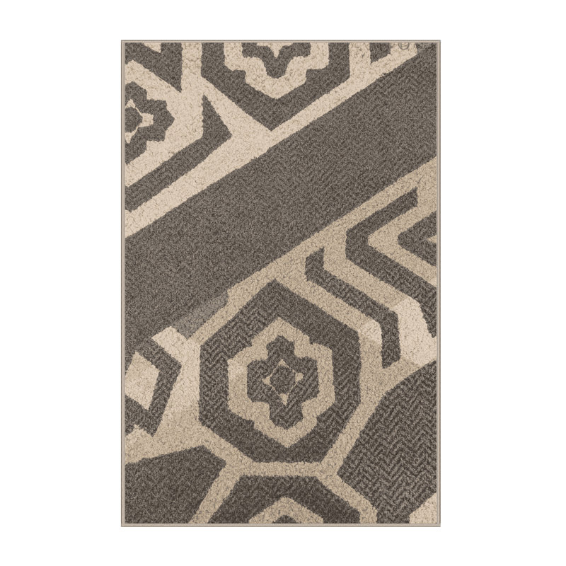 Soft Plush Earls Global Inspired Moroccan Area Rug in Gray – Beige Binding, 3x5