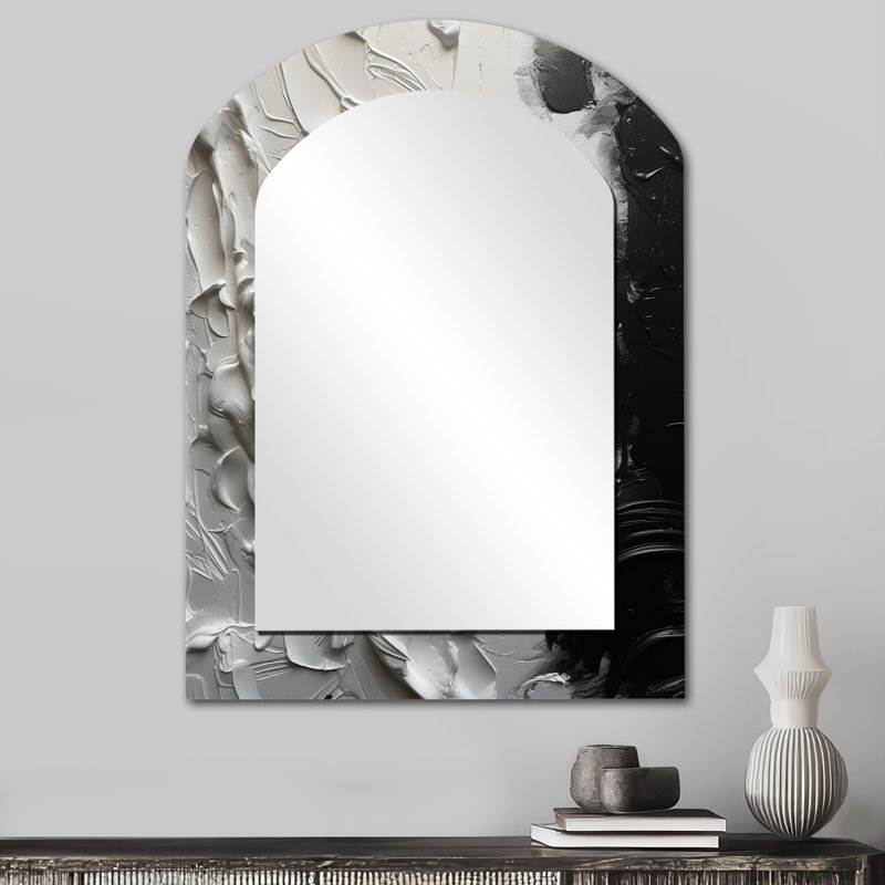 White And Black Tranquility Unleashed VI - Marble Arch Decorative Mirror, Modern Asymmetrical Wall Mirror, Printed Metal Art