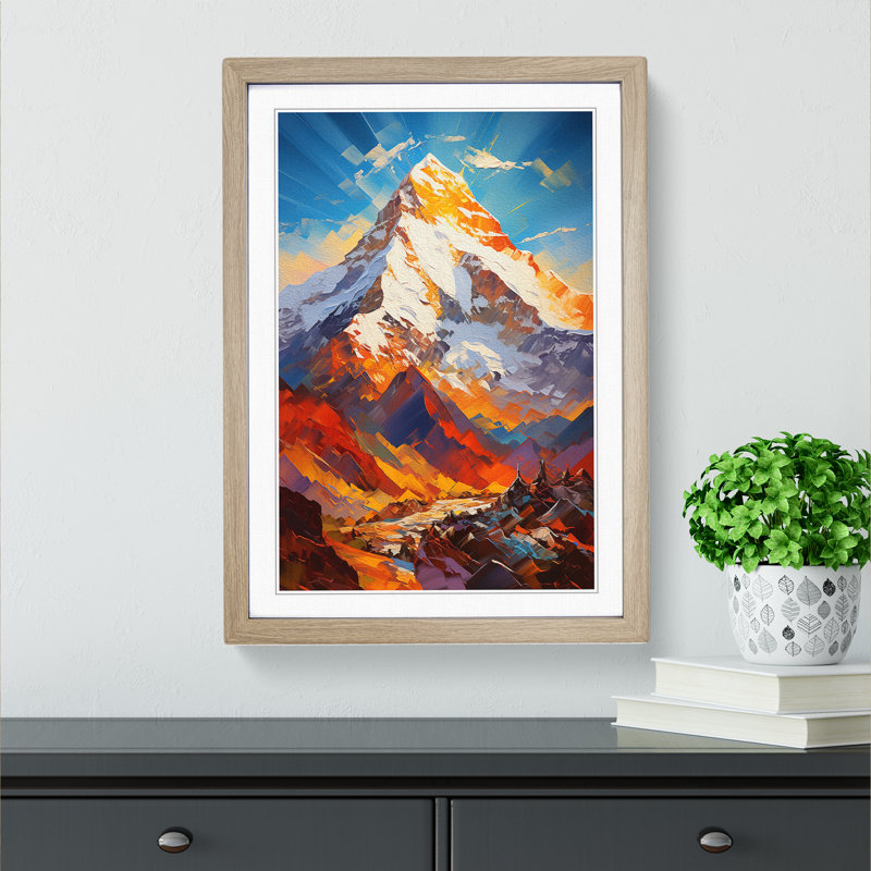 Mount Everest Abstract - Single Picture Frame Print on Wood, Oak Framed, 34cm H x 25cm W x 2cm D