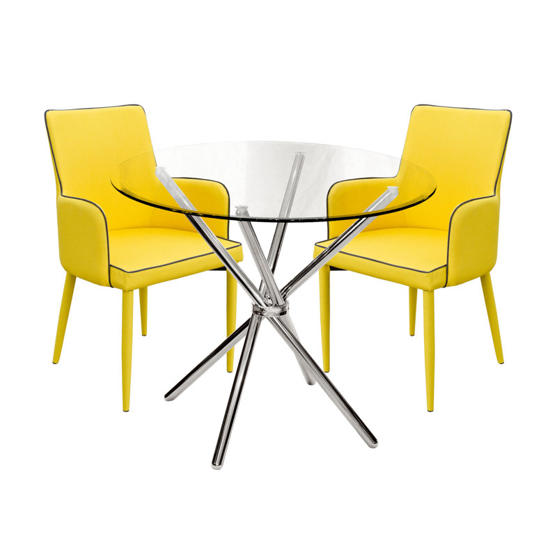 2 - Person Dining Set, Yellow, Chrome