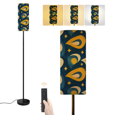 Lampe sur pied à cercles géométriques Mid-Century bleu marine jaune rétro vintage à intensité variable avec télécommande et pédale abat-jour abat-jour grand lampadaire pour salon chambre bureau