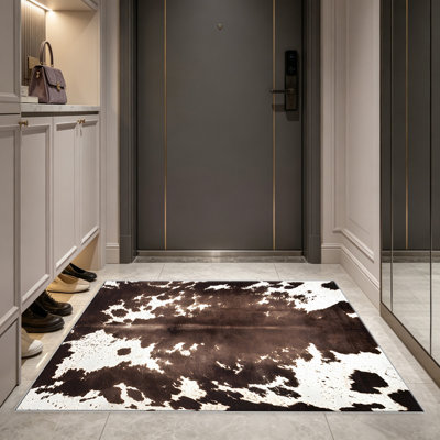 Dark Brown Cowhide Texture area rugs for Living Room, Soft and Comfortable, Suitable for all seasons, easy to maintain, machine washable Indoor floor mat, Under Table Farmhouse suitable for Bedroom, Dining Room, Study, Patio, Balcony, Home Decor