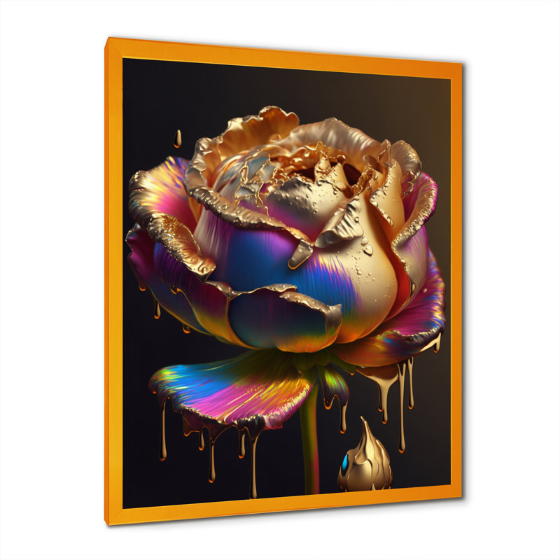 «Larra Rainbow Peony», impression sur toile, Encadrement doré, H 40 po x l 30 po x P 1,5 po