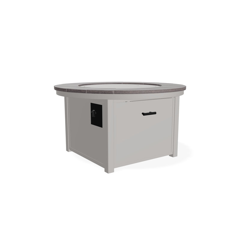 Table de foyer 42 po ronde en polymère rustique avec tablette au propane, Gris chaleureux, 23" H x 42" W x 42" D