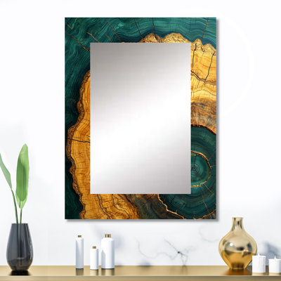 Emerald Stone and Wood Slide Roots Of Serenity I - Miroir décoratif, miroir mural décoratif