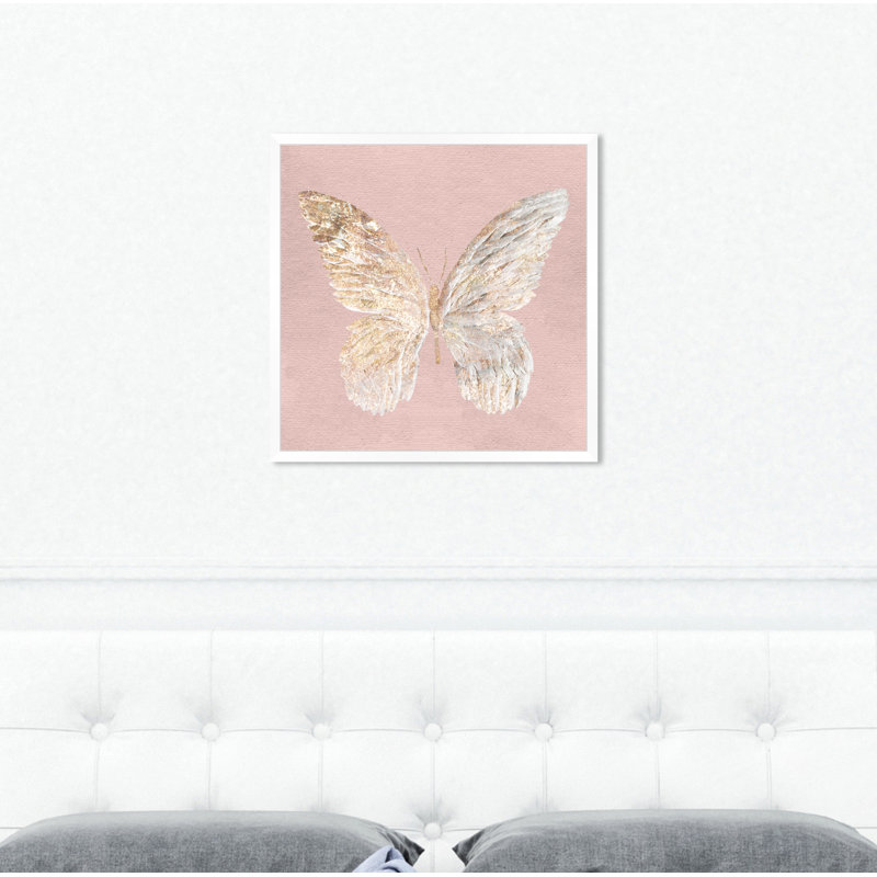 Damilola Golden Butterfly Glimmer Blush - reproduction d'art graphique sur toile, H 26 po x l 26 po, Impression encadrée
