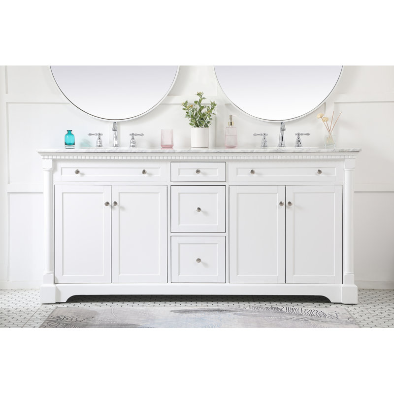 72'' Double Bathroom Vanity with Marble Top, White