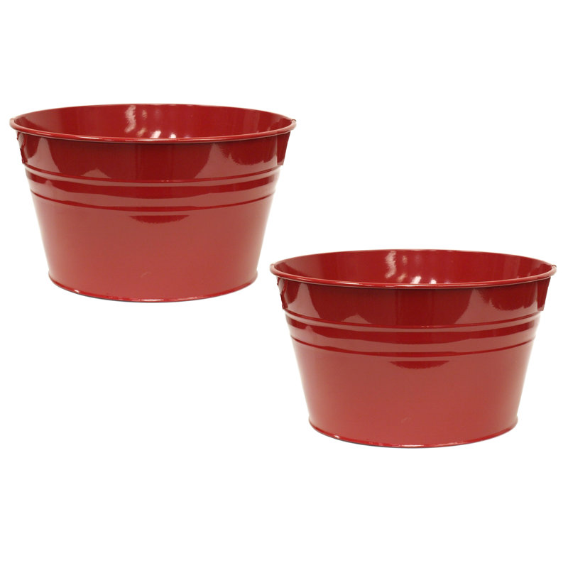 Enameled Galvanized Steel Planter, Set Of Two, Red