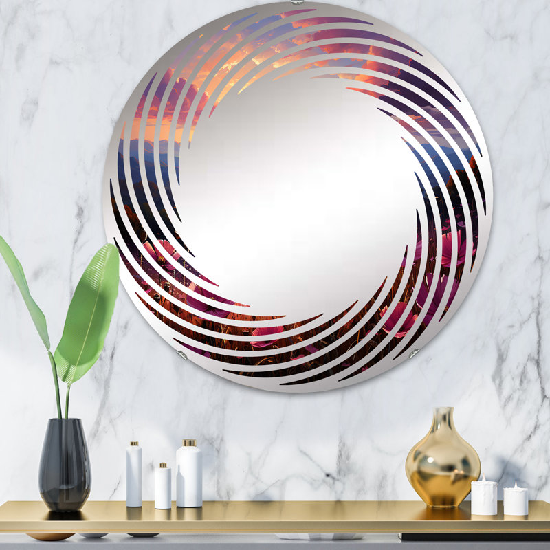 Miroir mural en spirale rose à motif de fleurs roses pourpre - MIR111990, 31,4 po x 31,4 po