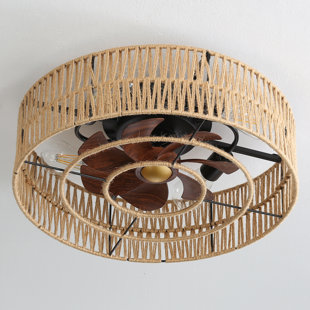 20" cage style country style ceiling light, ceiling fan with remote control, suitable for small rooms such as bedrooms