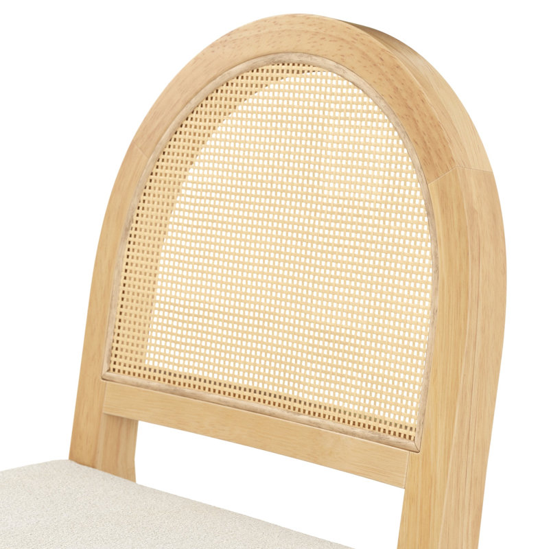 Ensemble de 4 tabourets de bar rembourrés avec dossier en rotin tissé Boucle, 4, Crème / pin chaud