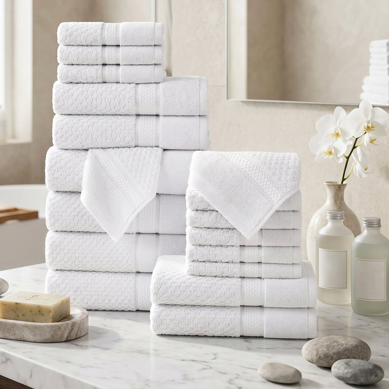 Collection de serviettes 100% coton Obed, Ensemble de serviettes 18 pièces, Blanc
