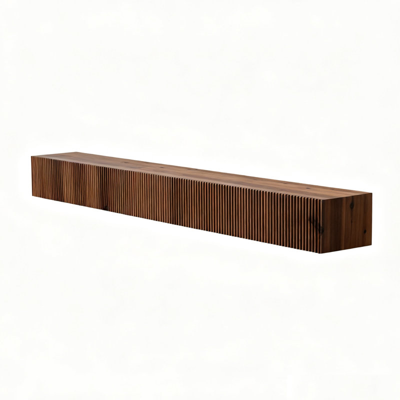 Tablette de foyer flottante en bois cannelé brun chaud de 60 pouces