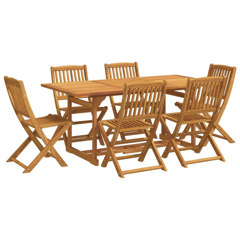 Acacia Wood Patio Dining Set with Rectangular Table, 7 Pieces: Table, 6 Chairs
