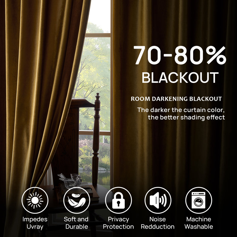 Luxury Velvet Pinch Pleated Blackout Curtains - Room Darkening Thermal Insulated Back Tab Soundproof Drapes with Hooks+Rings (set of 2)