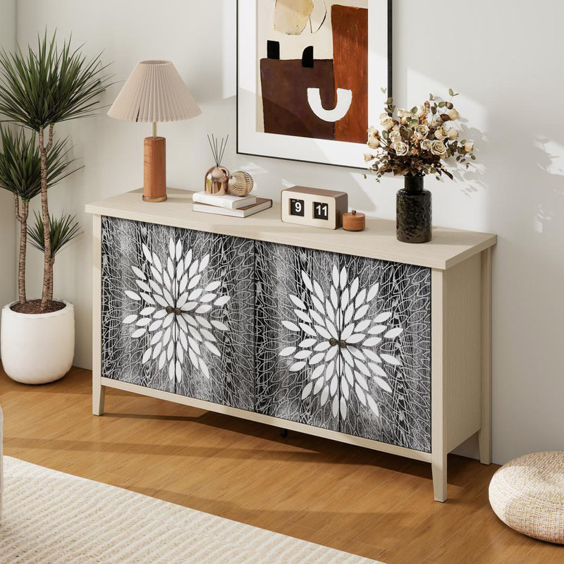 58.11" Wide Sideboard, Natural/Black