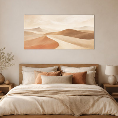 CXVU, art mural neutre abstrait, impression sur toile de dunes du désert beige, œuvre de paysage minimaliste pour le bureau de la chambre du salon, galerie tendue prête à accrocher 12 x 24 po