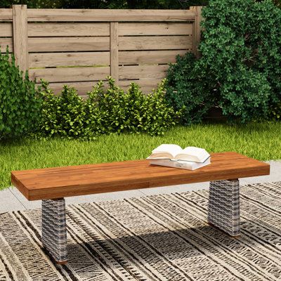Banc d'extérieur en bois au fini gris et gris, idéal pour les réceptions sous le porche, fiable, résistant aux intempéries, avec panneau à lattes, pieds tissés avec balcons de détente à l'air frais