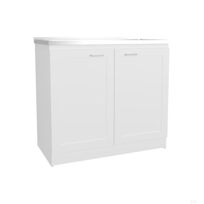 39" Wide Utility Sink, Base Cabinet Two-Door Cabinet With Two Shelves, Stainless Steel Sink, Kitchen, Laundry Room, Garage Sink White