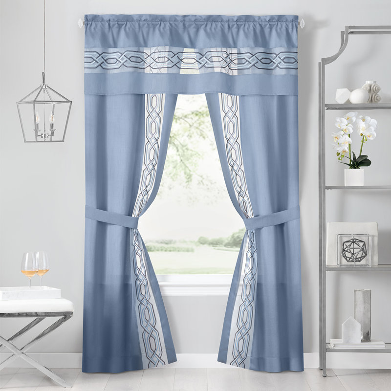 Ensemble de rideau de fenêtre semi-transparent en polyester 5 pièces Woven Trends Estebana, Bleu, L 55 po x L 63 po