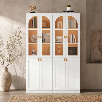 Bibliothèque blanche Cathcart 71"H x 47,2"L avec portes et étagères en verre, meuble de rangement avec bandes lumineuses DEL (2 pièces)