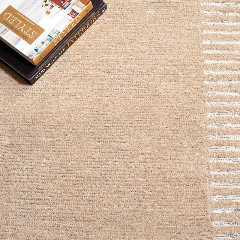 Alysandra Ebony Hand Tufted Wool Cotton Abstract Rug in Ivory/Beige, Square 6'