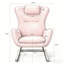 Chaise berçante, fauteuil oscillant rembourré Teddy avec dossier haut, appui-tête et poche réglables, fauteuil coulissant confortable pour chambre de bébé, chambre à coucher, salon, bureau, bois d'hévéa