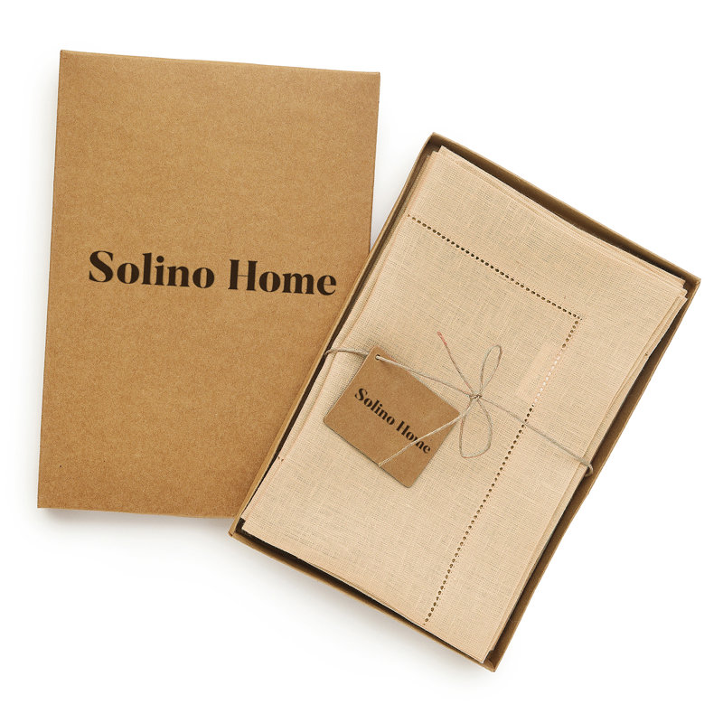 100% Pure Linen Hemstitch Dinner Napkins - Classic Hemstitch, Beige