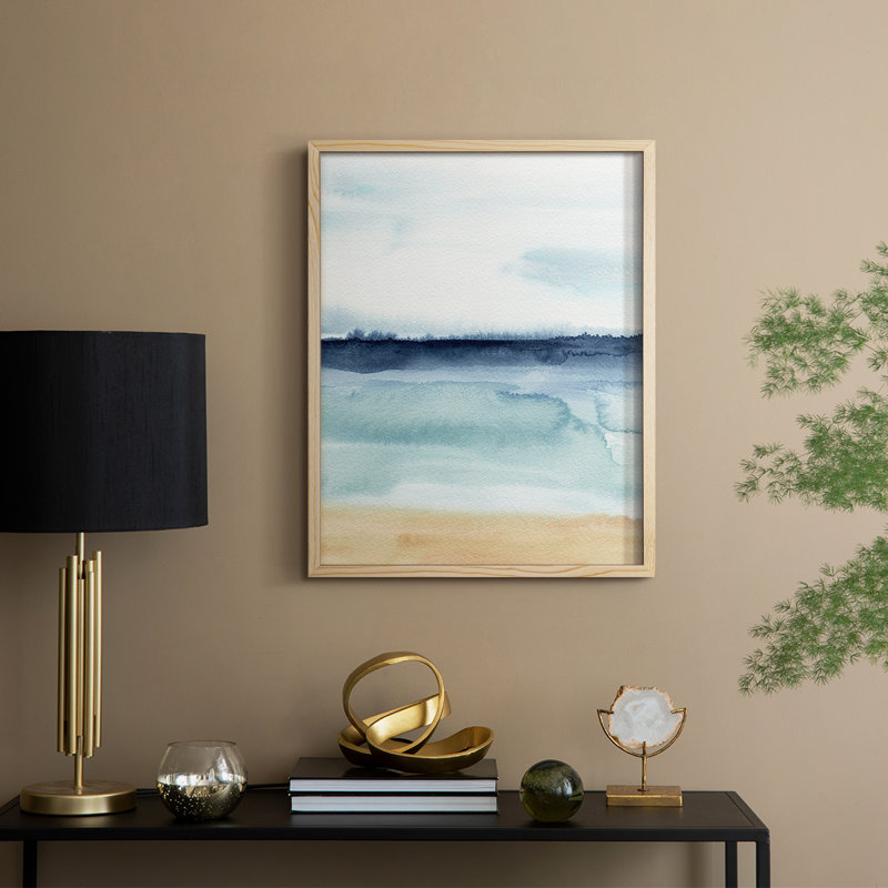 Watercolor Ocean Horizon I, reproduction encadrée - bois massif