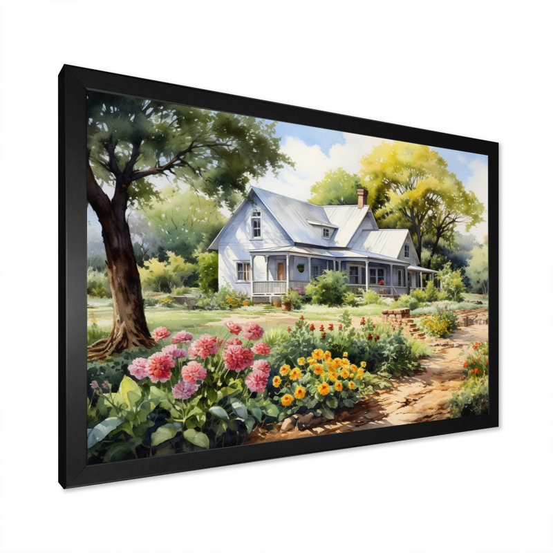 Farmhouse Frontyard Oasis I - Décoration murale de ferme, Cadre simple noir, H 34 po x l 44 po x P 1,5 po