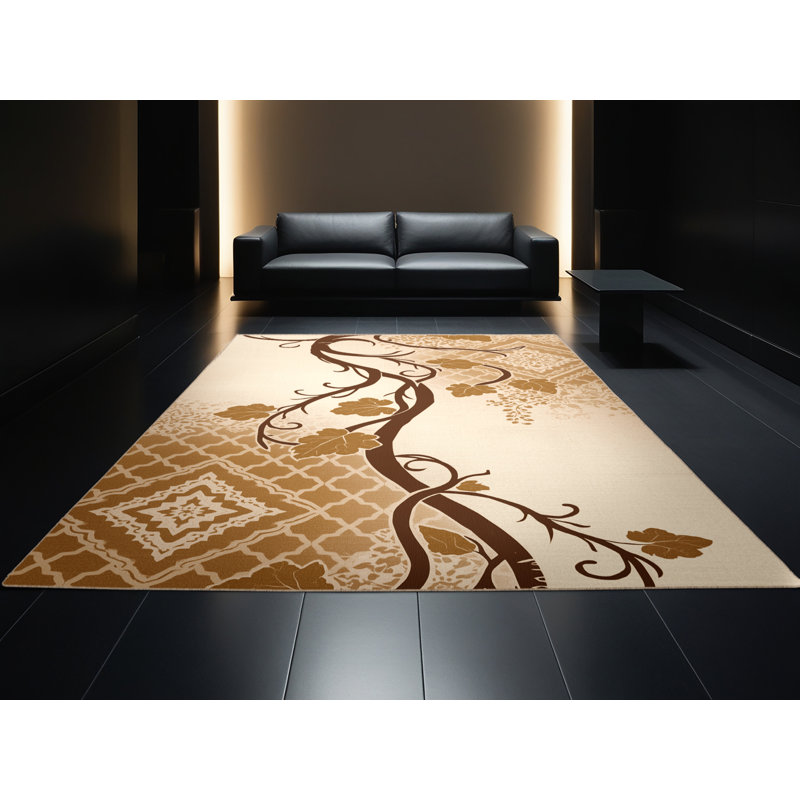 Machine Washable Orlandra Grapevine Global Inspired Moroccan Rug in Beige – Beige Binding, 5' Square