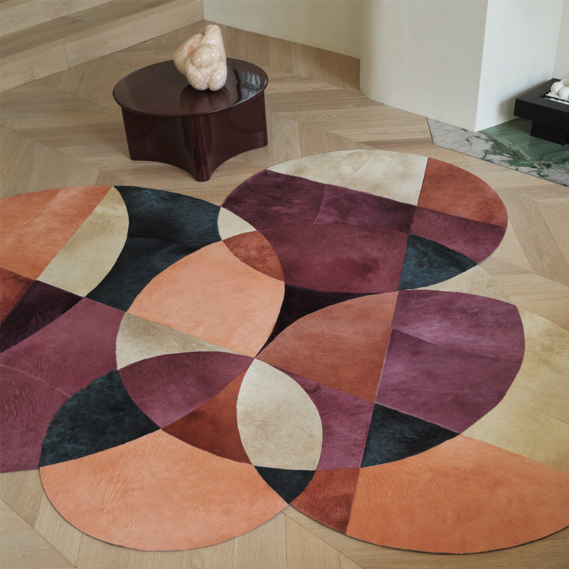 Tapis imprimé peau de vache Art Hide X Greg Natale, Rond 4 pi 11 po