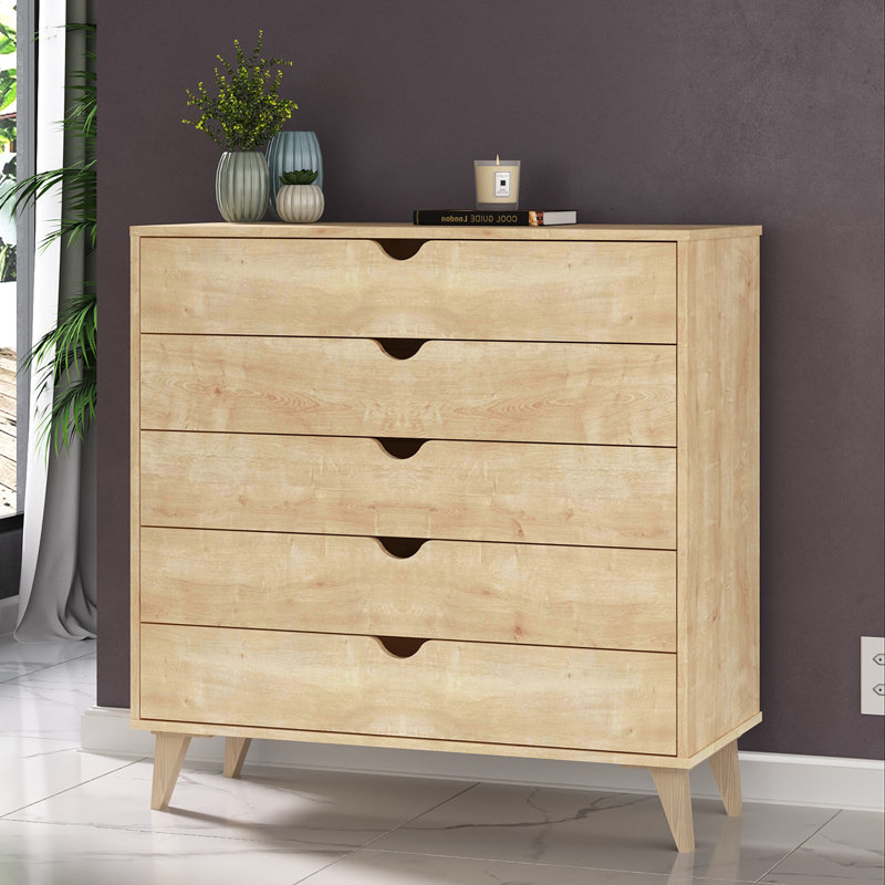 Commode 5 tiroirs Nevis, Bois naturel
