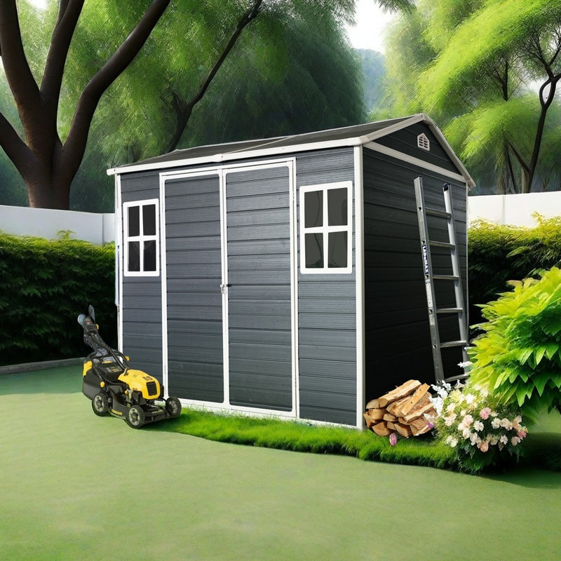 Remise de rangement extérieure avec remise de plancher durable avec portes doubles verrouillables, évents d'aération et toit incliné pour l'équipement de pelouse et les outils de jardin