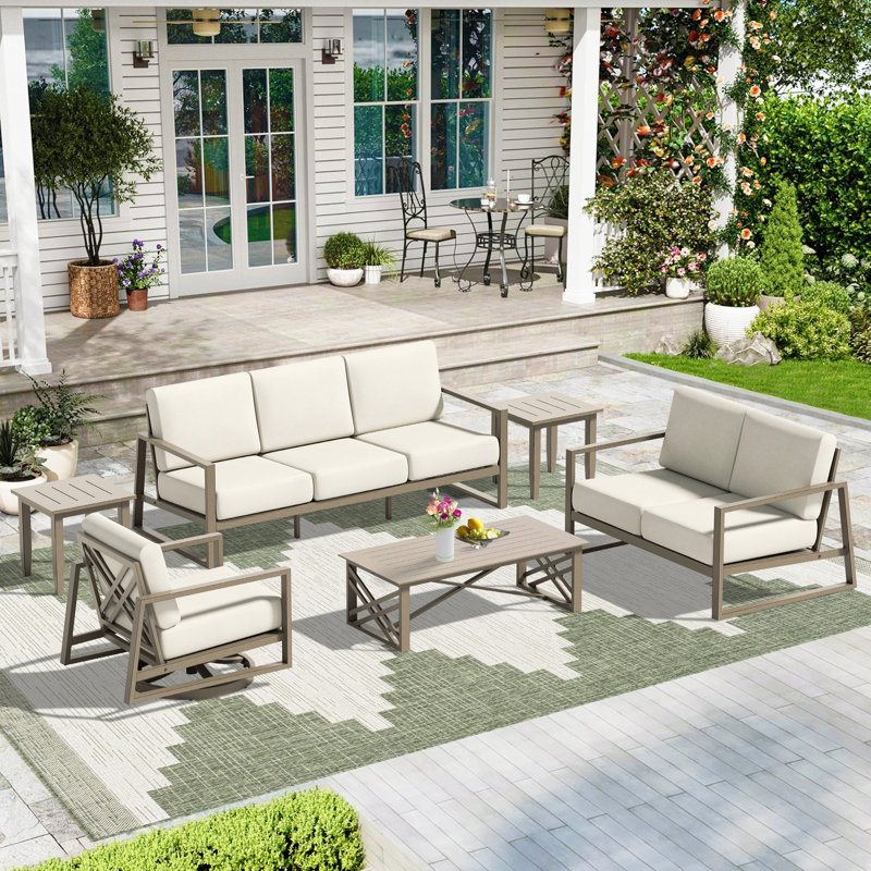 Hamarto 6 Pieces Aluminum Patio Conversation Sofa Seating Group With Cushions For 6 Person