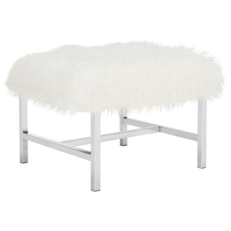 Cristian Faux Sheepskin Square Bench, White