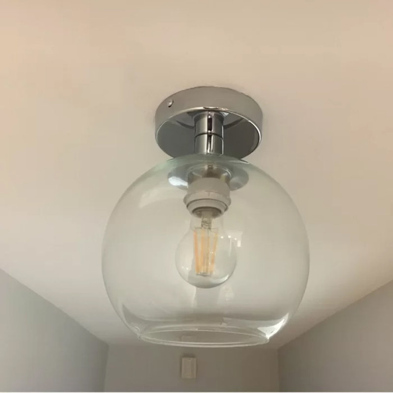 Plafonnier semi-encastré à 1 lumière Snead, H 11,2 po x l 9,8 po x P 9,8 po, Chrome, Transparent