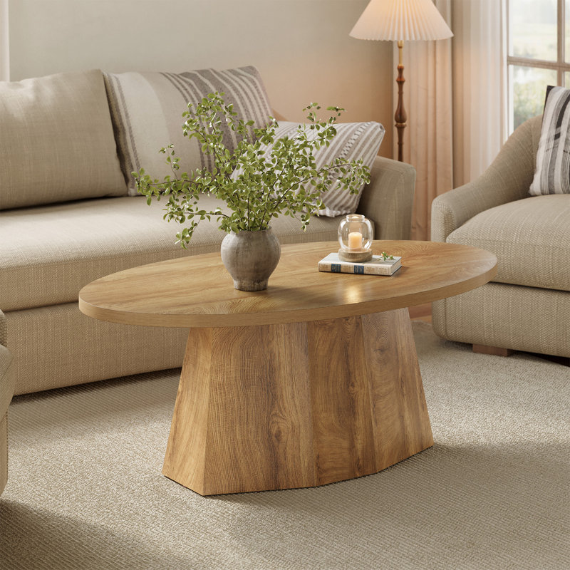 47" Oval Coffee Table, Farmhouse Center Accent Table for Living Room, Natural