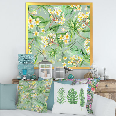 Feuillage tropical et fleurs jaunes - peinture sur toile