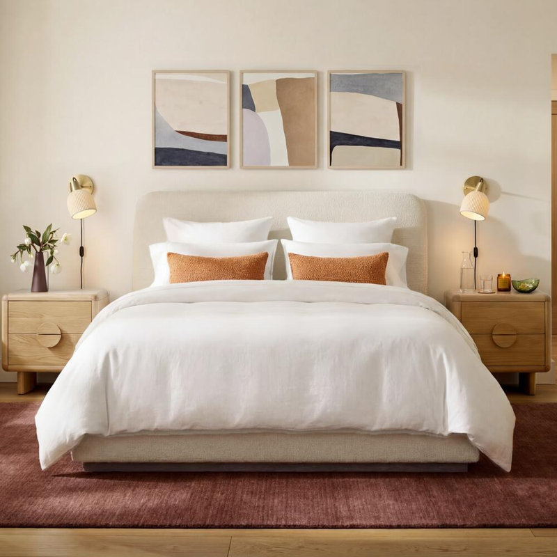 Praia Bella Upholstered Platform Lift Storage Bed, Cream