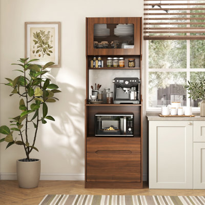 Garde-manger étroit de 23,6 po avec tablette pour four à micro-ondes, armoire-bar de style campagnard avec tiroirs et tablettes