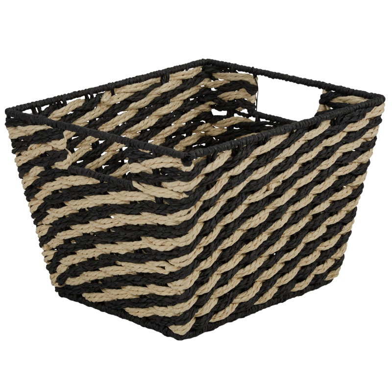  Grand panier tissé rayé noir, Noir, H 8 po x l 10 po x P 12 po