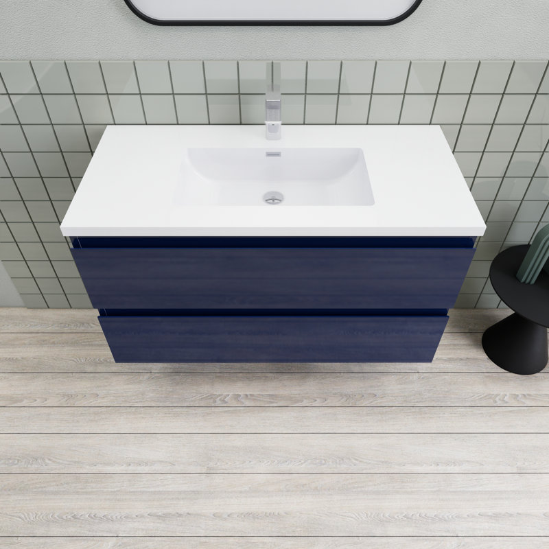 Alnwick 41.75'' Single Bathroom Vanity with Resin Top, Blossy Blue