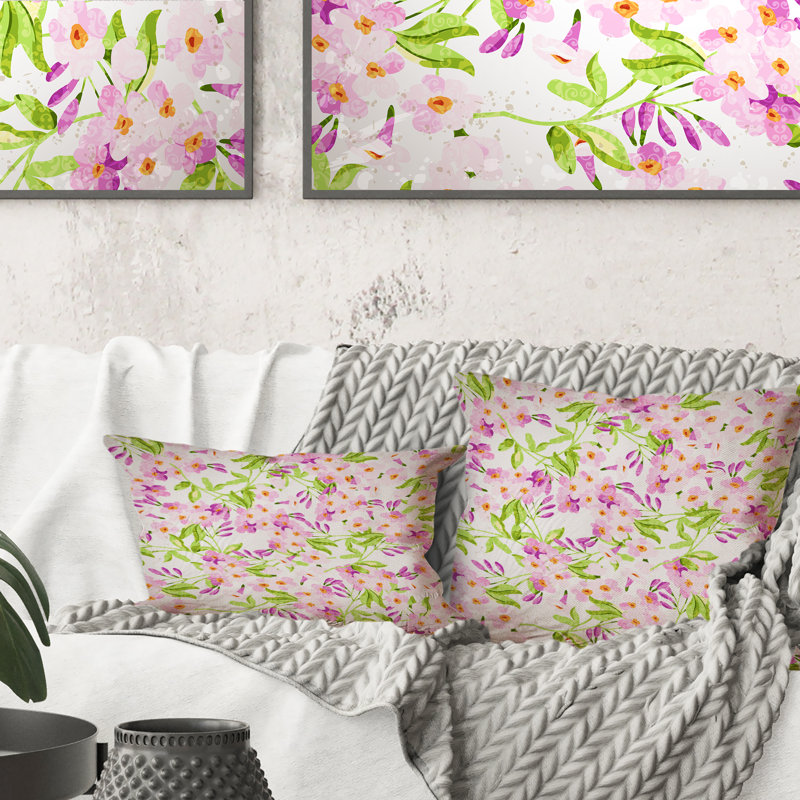 Coussin décoratif à motif de fleurs roses rétro avec feuilles vertes - 1
